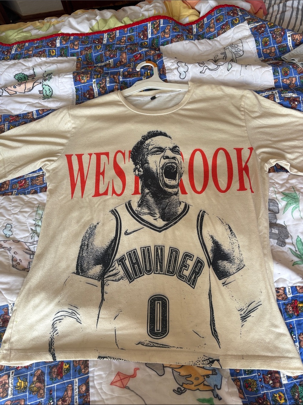 Men's Beige Graphic Basketball Tee - WESTBROOK Thunder